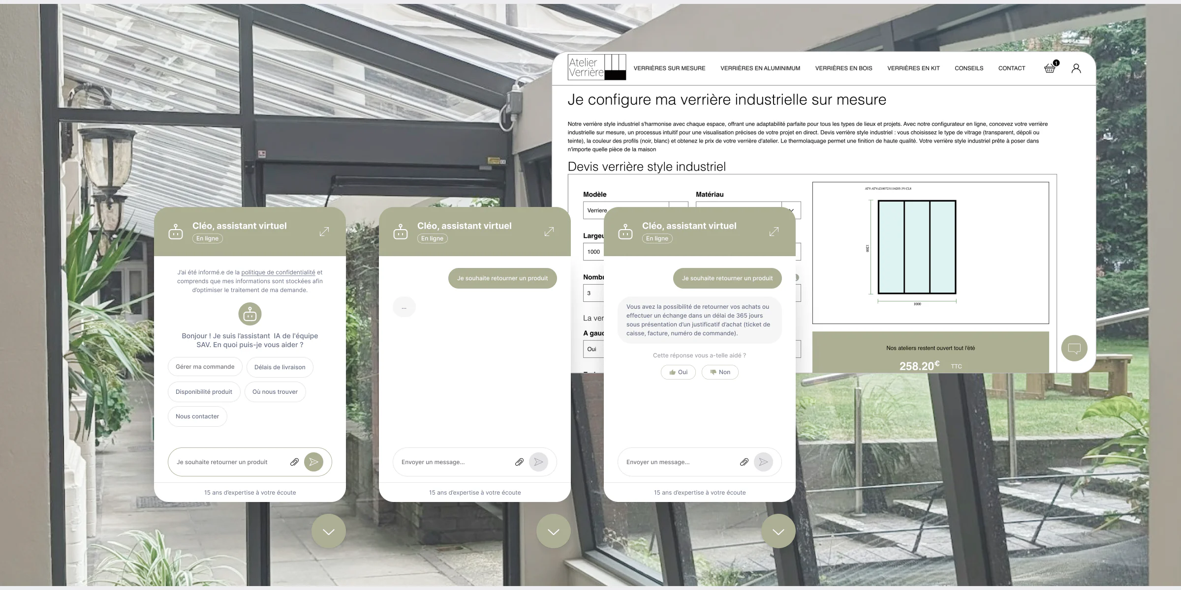 Cléo sur le configurateur de verrières Costeel : trois étapes de la conversation